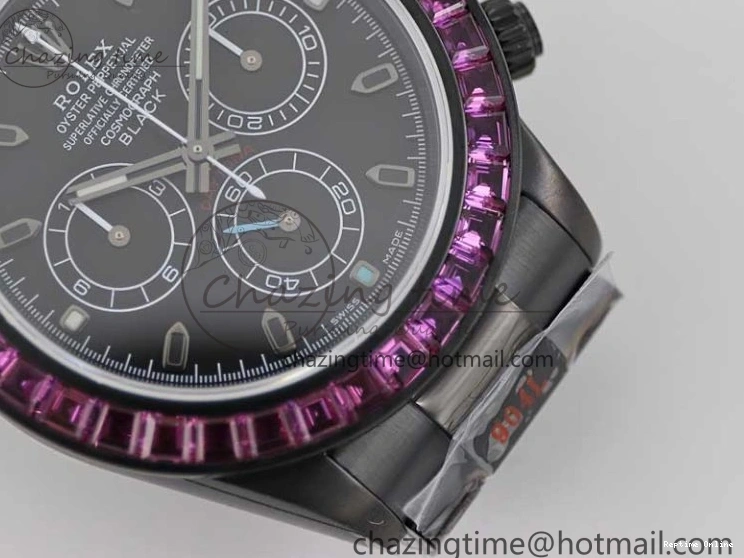 0223 Daytona All Black PVD TWF Best Edition Purple Diamonds Bezel Black Dial on PVD Bracelet SA Lightweight 2446